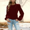thumbnail image 2 of VKOYWKM Velvet Tops for Women Vintage Puff Long Sleeve Soft Velour Shirts Crew Neck Dressy Casual Blouses Trendy Spring Fall Basic Shirt, 2 of 6