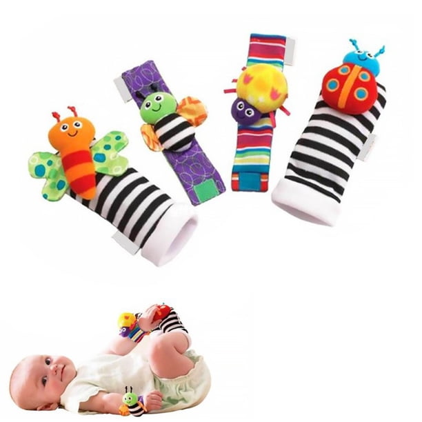 Juego de 4 piezas de calcetines, juguetes de peluche para bebés recién nacidos, reloj para bebés con correa para la muñeca, calcetines, calcetines