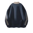 thumbnail image 4 of Stripe Splicing Design Lapel Sweater, Loose Casual Jacket Retro Fashion Sweatshirt for Street Style, Weekend Wear and Urban Fashion,Navy,2XL, 4 of 4