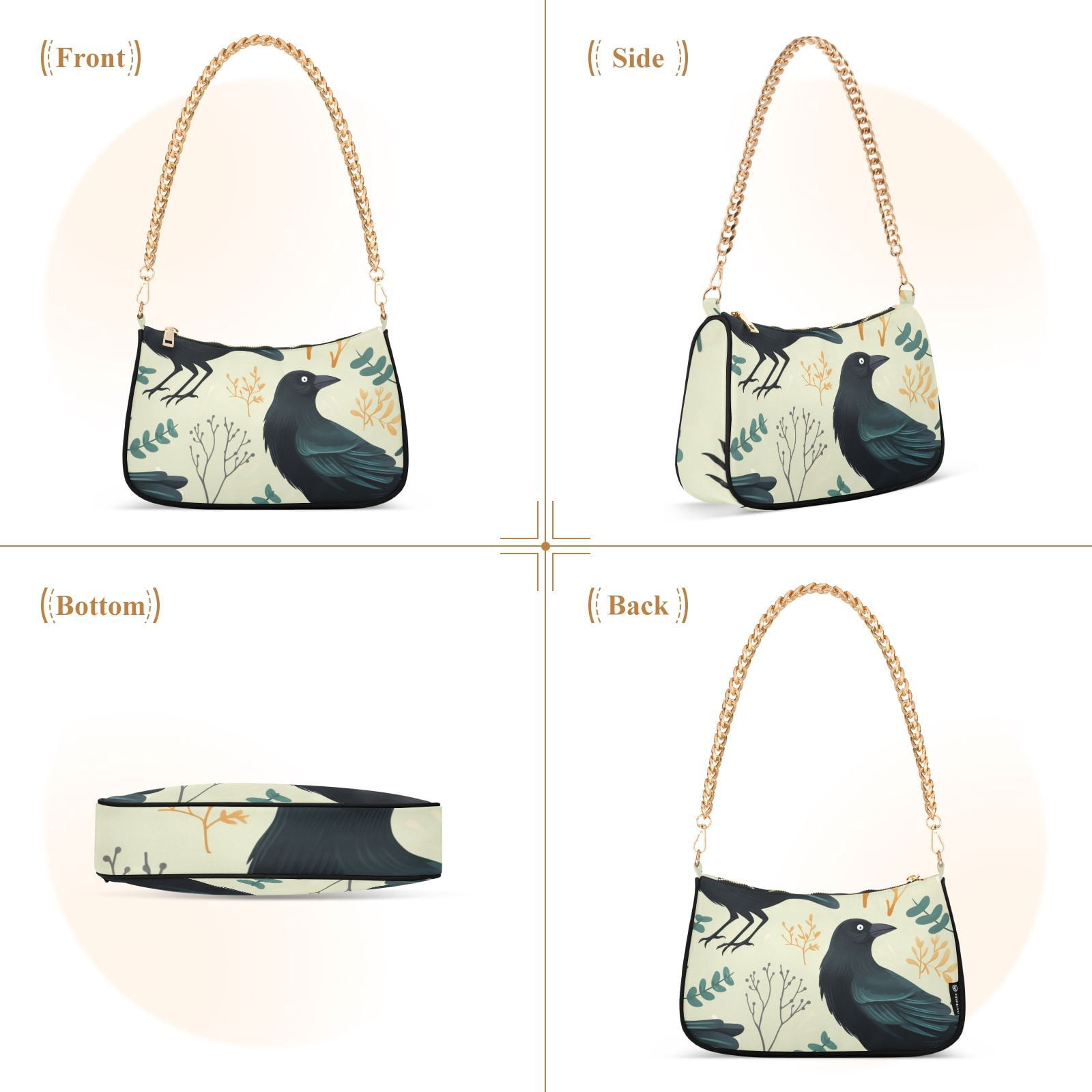 Crows LeavesWomen Small Shoulder Bag Crossbody Tote Hobo Bags Purse Clutch Handbags with Chain Strap for Women