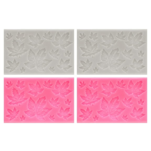 4pcs Polymer Clay Mold, Clay Mold Fondant Mold Maple Leaf Mold Silicone for Crafts Air Dry DIY Cake, Pink Grey
