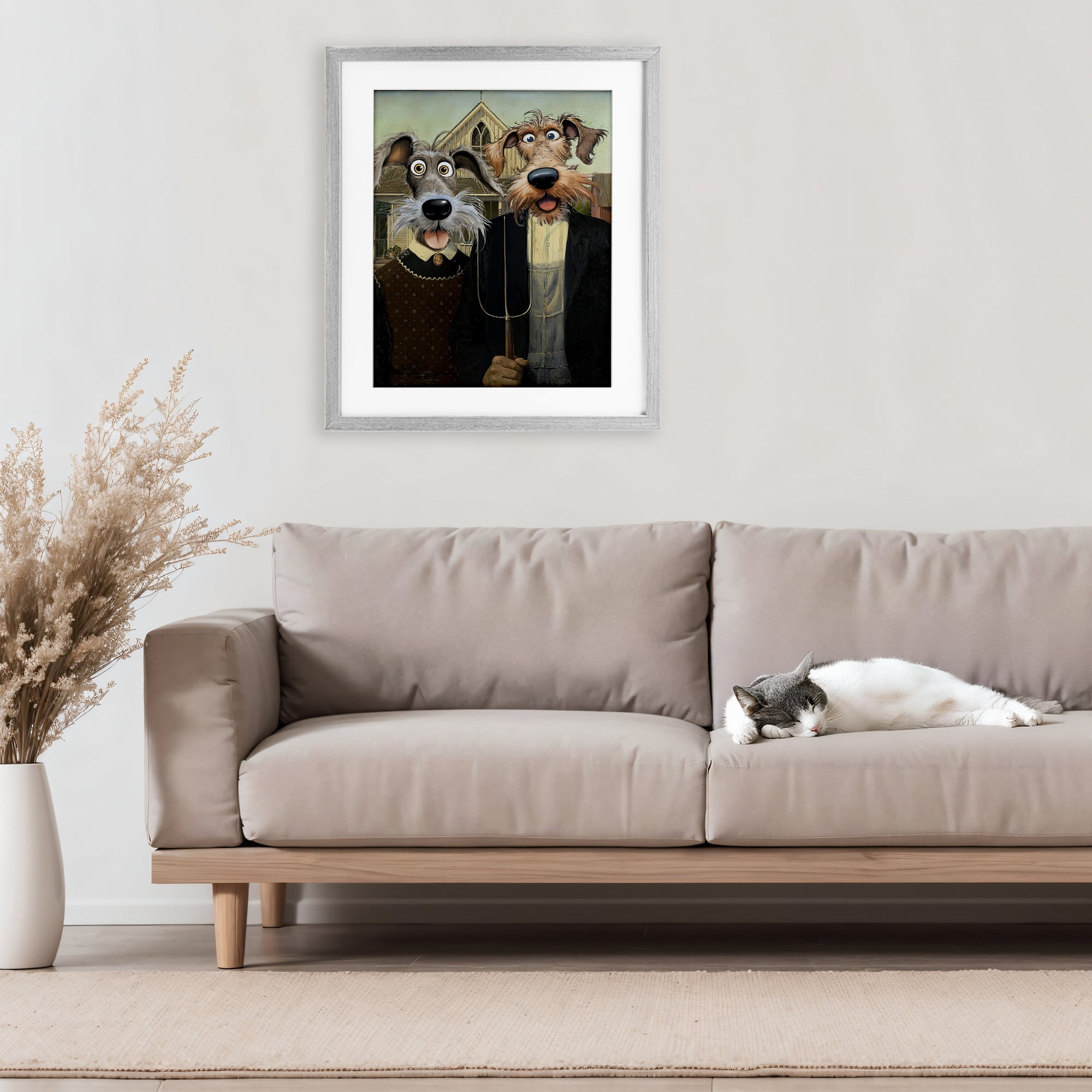 Stupell Industries American Gothic Pups Gray Framed Print Under Glass, design by Tina LeCour