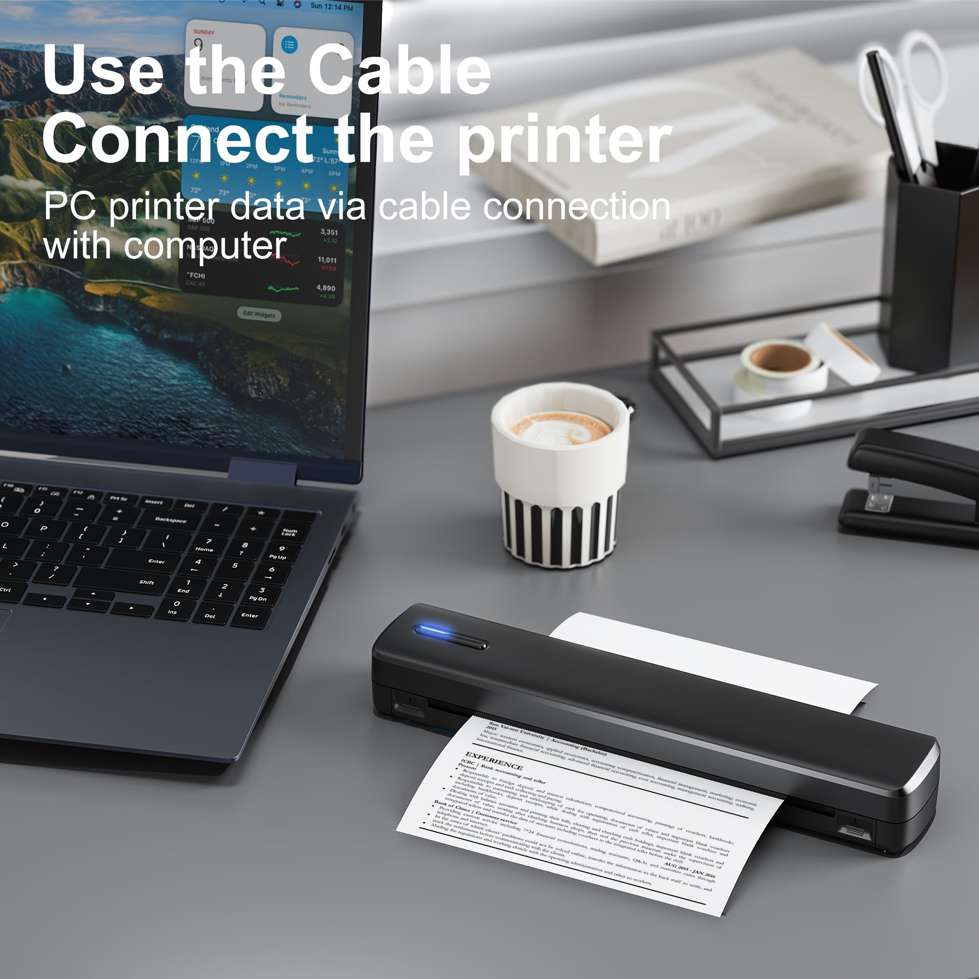 A4 Inkless Thermal Printer D810B: Wireless Portable Printer for Android iOS, Mini Letter Printing with Folding/Rolling/Tattoo Paper, Includes 20 Sheets
