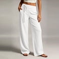 thumbnail image 2 of Sevevn Women's Linen-Look Drawstring Wide Leg Pants High Waist Casual Trousers with Pockets White XL, 2 of 6