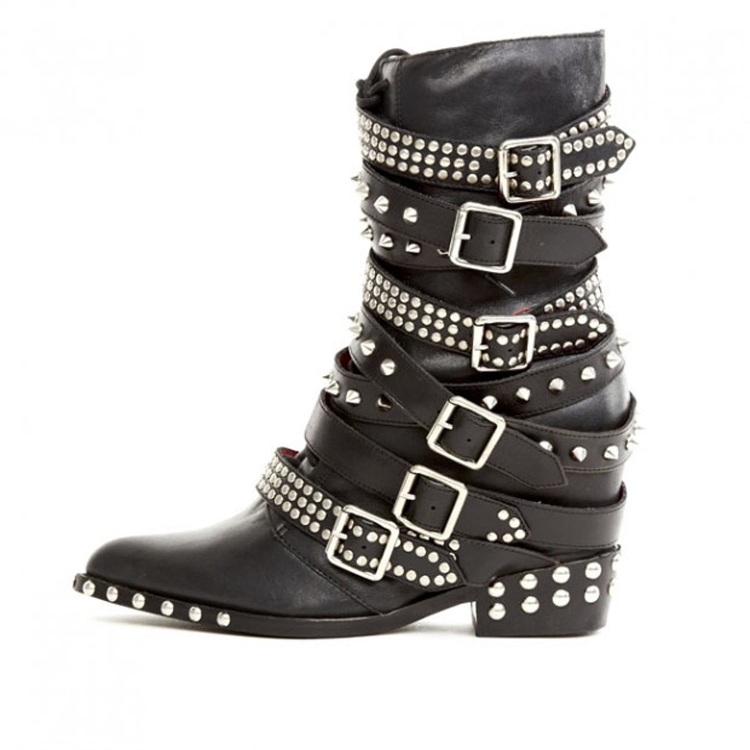 Jeffrey Campbell Draco Stud Hidden Wedge Pointed Embellished Moto Leather Boots Black Silver 6 Walmart