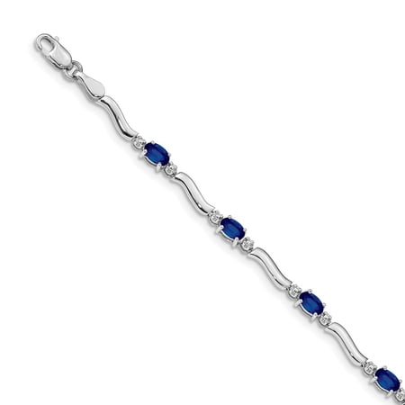 Real 14kt White Gold Diamond and Sapphire Chain Bracelet; 7 inch; Lobster Clasp; for Adults and Teens; for Women and Men