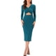 thumbnail image 2 of INSPIRE CHIC Vestido Casual Slim Fit Midi para Mujeres, Fiesta en Club, Manga Larga, Corte Retorcido, Bodycon, Azul Pavo Real XS, 2 of 5
