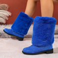 thumbnail image 4 of Ticikt Women Solid Faux Suede Mid Calf Boots, Fuzzy Cuff Low Block Heel Warm Winter Fashion Snow Boots,Color:Blue,Size:6.5, 4 of 5