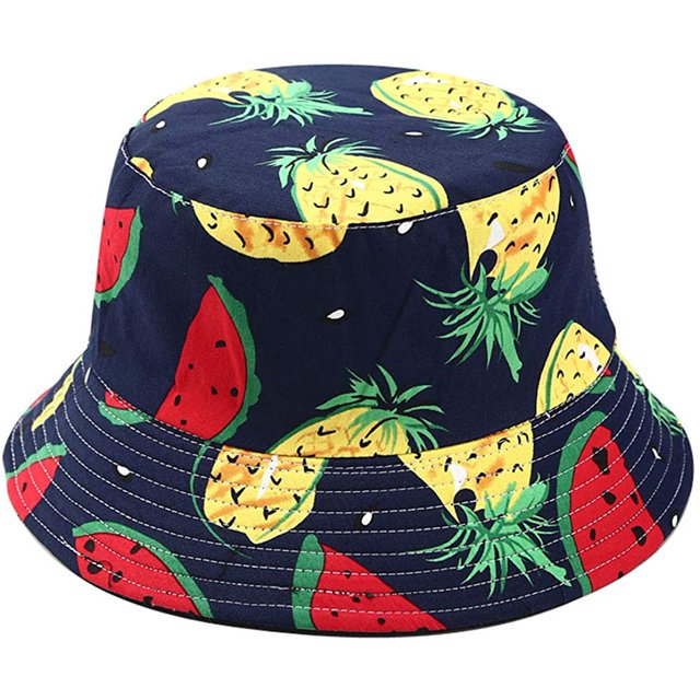 Fruit Print Bucket Hat Banana Pattern Fisherman Hats Summer Reversible Packable Cap