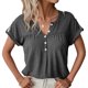 thumbnail image 1 of Blusa de Manga Corta Botón Cuello en V Diseño Plisado Color Puro Casual Mujer Top de Verano para Oficina Compras Diarias Gris Oscuro XL, 1 of 6