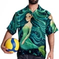 thumbnail image 4 of Mermaid Men's Short Sleeve Spread Collar Hawaiian Shirts, Casual Printed Button Down Summer Beach Tops, Unisex Men's Shirts, 4 of 6