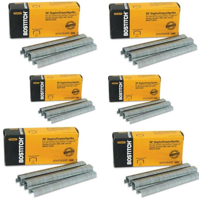 Grapas Bostitch B8 PowerCrown de 1/4" de pata, caja de 5000