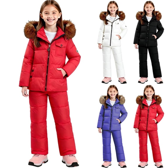 MKOSPLRT Kids Waterproof Snowsuit Set with Bib Pants Windproof Winter Ski Jackets Snow Pants Warm Thicked Snowboard for Girl Boy 1-6Y