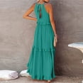 thumbnail image 6 of Mohiass Solid Color Halter Ruffle Maxi Dress for Women Sleeveless Casual 2024 Ruched Long Dress Army Green S, 6 of 9