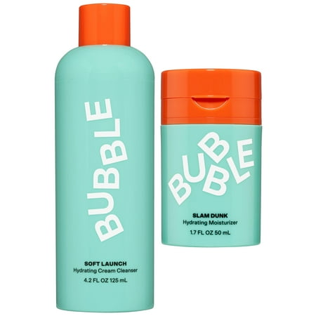 Bubble Skincare Hydrating Routine Duo: Slam Dunk Face Moisturizer 1.7 fl oz & Soft Launch Cream Cleanser 4.2 fl oz
