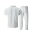 thumbnail image 4 of VBTAPA Men's 2 Piece Summer Outfits Short Sleeve Csual Track Suits Textured Polo Shirts and Drawstring Pants Set with Pockets White XXXL, 4 of 6