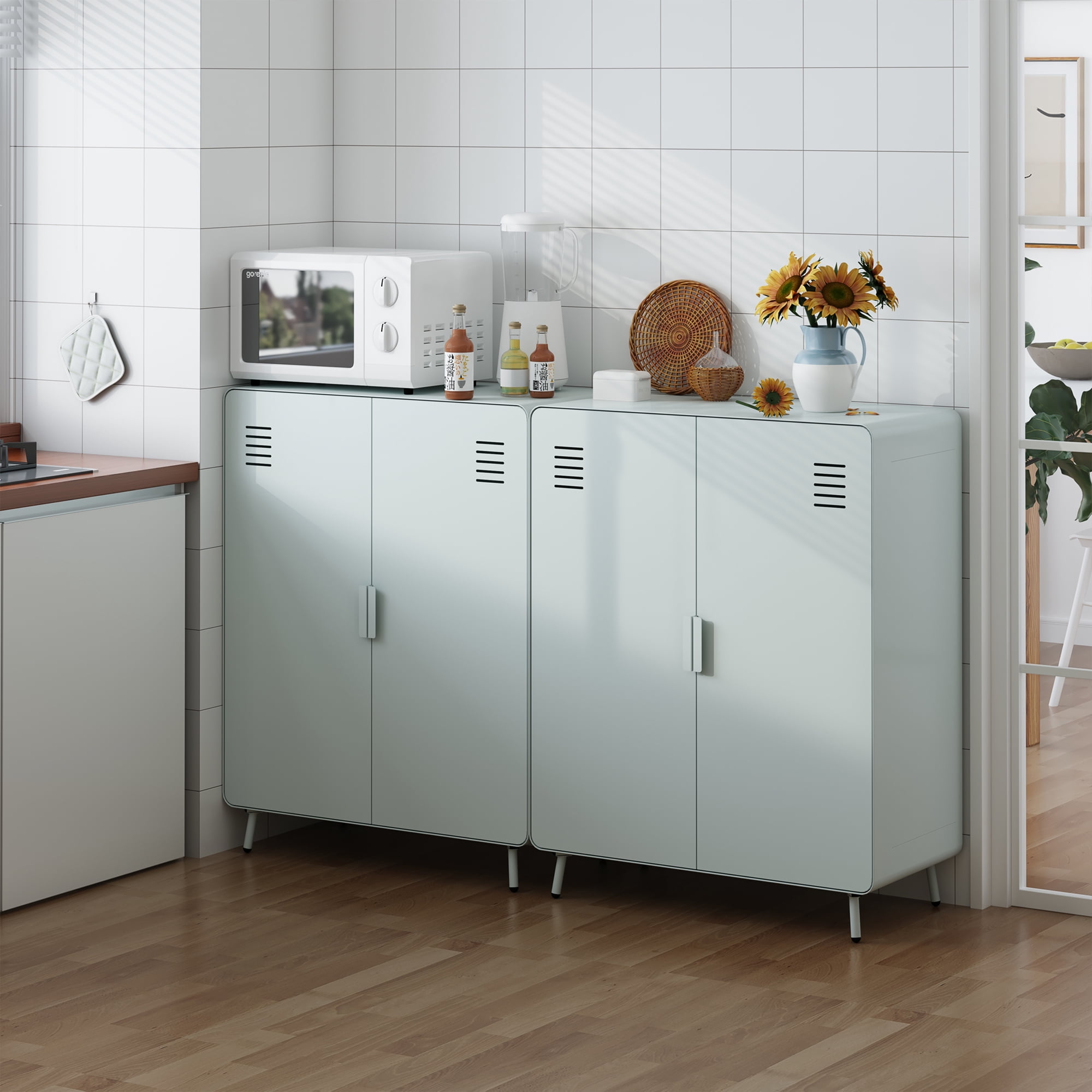 Homy Casa Metal Storage Cabinet with 2 Doors Utility Cabinet for Entryway Office Kitchen Chalk White