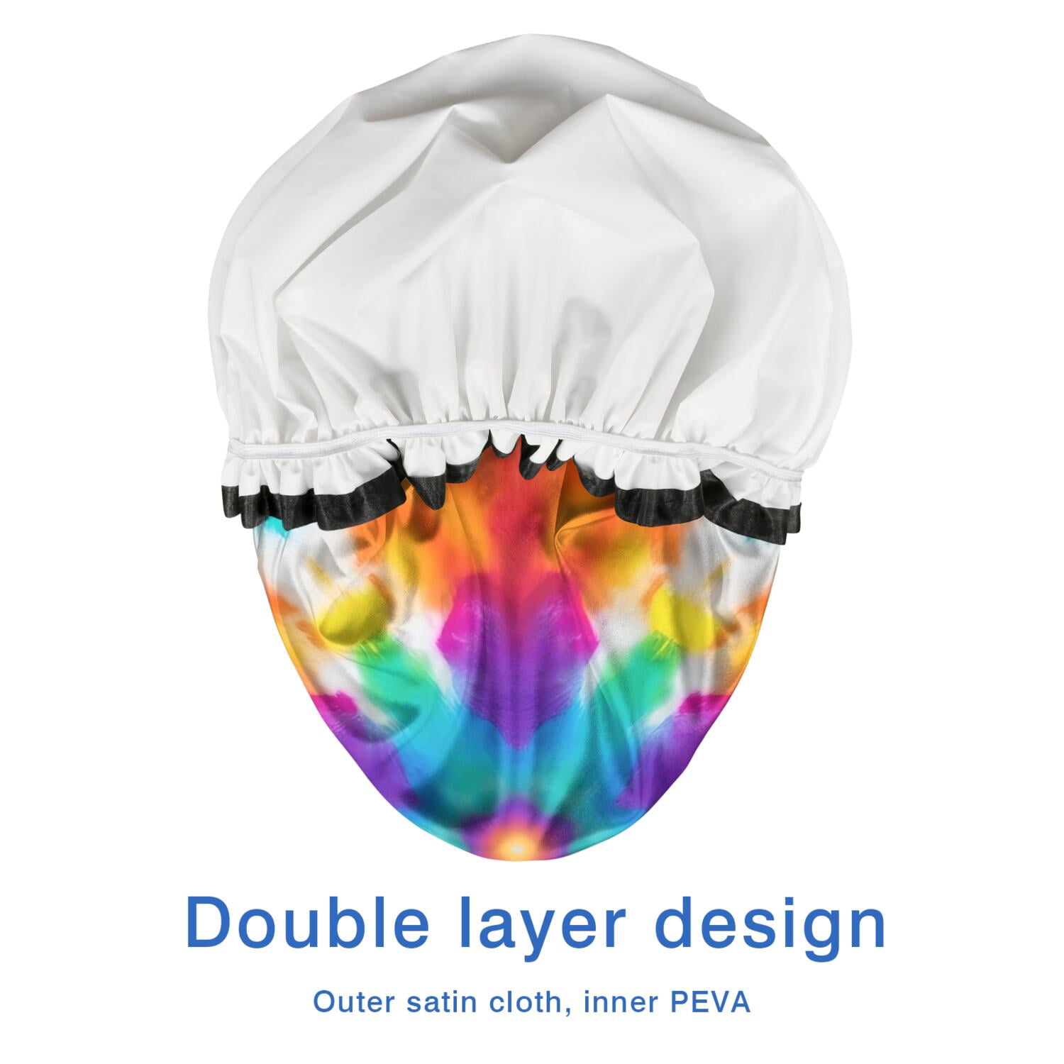 Shower Caps,Colorful Rainbow Tie Dye Spiral Pattern Waterproof Shower Cap for Women 4 Pieces,Double Reusable Hair Cover for Shower PEVA Elastic Stretch Hem