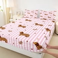 thumbnail image 4 of Homewish Cute Dachshund Bow Queen Sheets,Pink White Stripes Queen Sheet Sets,Leopard Print Decor,4pcs,1 Flat Sheet, 1 Fitted Sheet and 2 Pillowcases, 4 of 6
