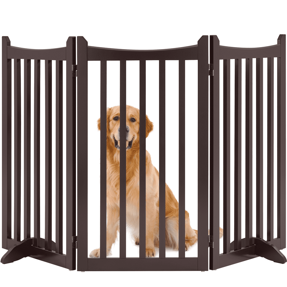 Alden Design 36″ Tall Freestanding Wooden Dog Gate for Small Pet Dogs, 3-Panel, Espresso