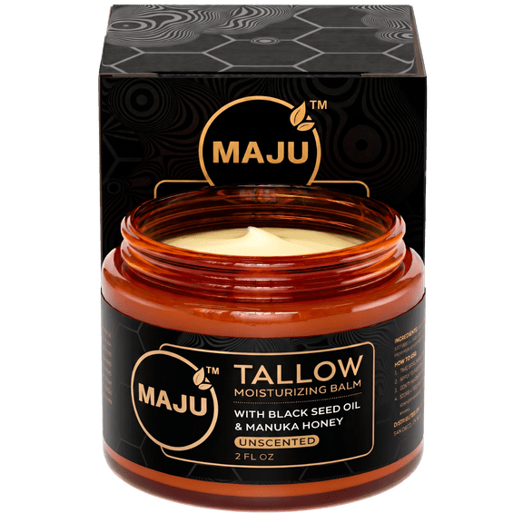 MAJU's Black Seed Manuka Tallow, 2 Fl Oz, Unscented, Grass Fed Beef Tallow Balm, Deeply Hydrating for All Day Skin Nourishment