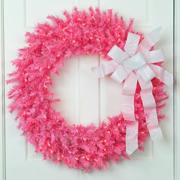 Northlight 36" Pre-Lit Pink Spruce Artificial Christmas Wreath, Pink Lights