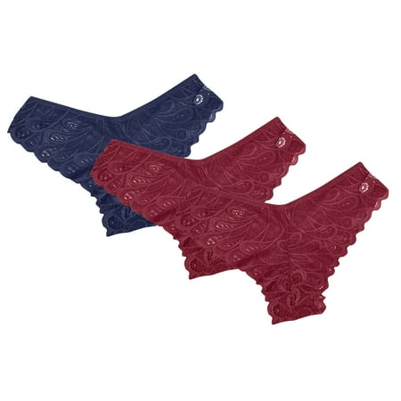 Scyoekwg Women s Underwear Bikinis Briefs Mid Waisted Hipster Panties V-Waisted Hip Wrap Triangular Lace Underwear Breathable Ladies Panties Solid Color Underpants Pack of 3(Watermelon Red M)
