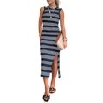 thumbnail image 1 of Vestido PRETTYGARDEN Bodycon Midi sin Mangas con Rayas en Azul Marino Talla S, 1 of 5