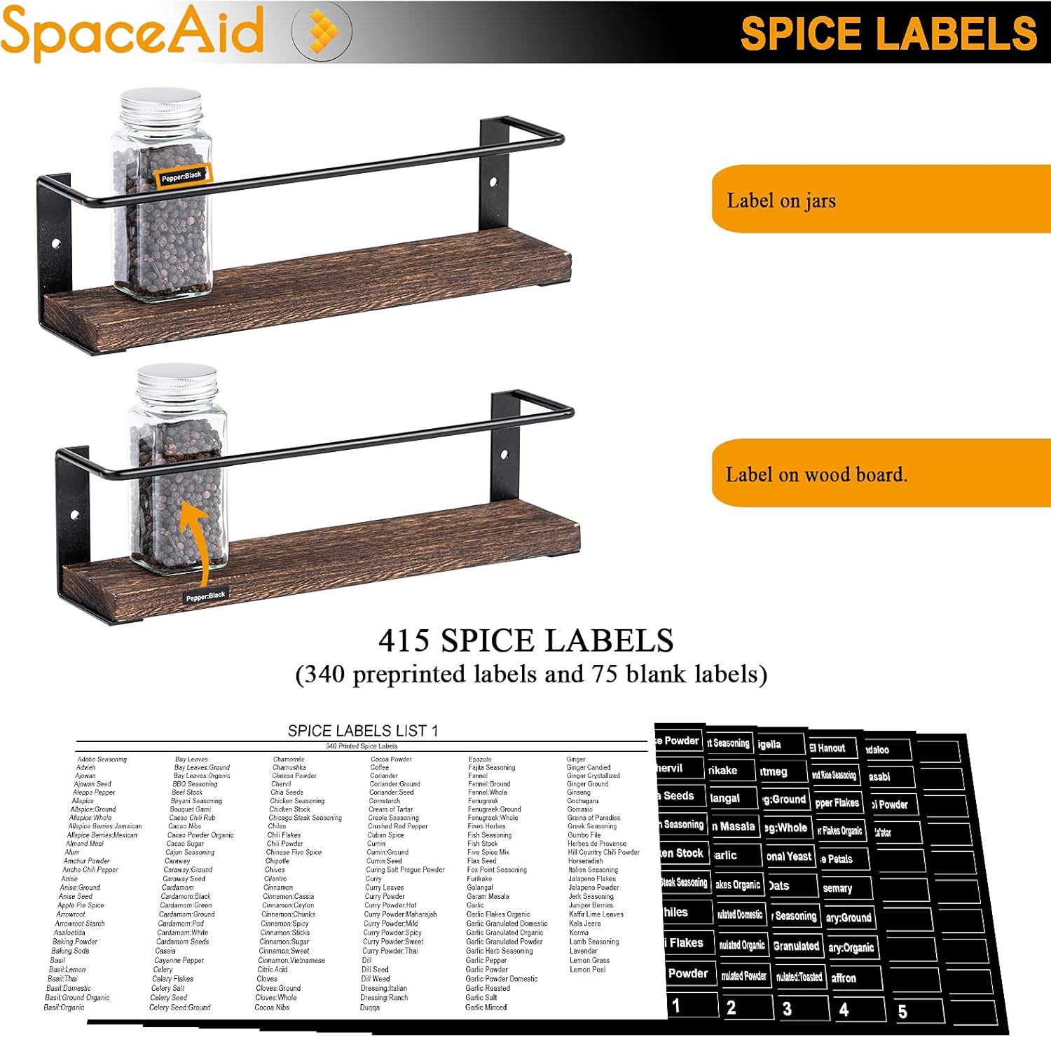 SpaceAid Spice Rack Organizer, 4-Pack, Wood and Metal photo 4