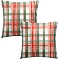 thumbnail image 2 of Christmas Plaid Throw Pillow Covers 16x16 Set of 2, Red and Green Checkered Stripe Decorative Pillow Cases Cotton Linen Cushion Cover for Living Room Bed Sofa Car Home Decor, 2 of 4