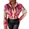 thumbnail image 1 of Blusas De Verano Blusas básicas estampadas Camisa con cuello en V Mujer Manga larga Traje diario (Rosa M) Cgtredaw Para estrenar, 1 of 1