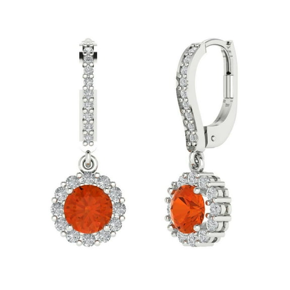 2.235 ct Lever-Back Drop Dangle Earrings for Women | 6mm Round Cut Simulated Red Diamond | 18K White Gold