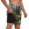 thumbnail image 2 of Naloa Cozy Cottage Lakeside Sunset Print Men Swim Trunks with Compression Liner ,Board Shorts,Men's Swim Shorts with Drawstring and Elastic Waistband-Medium, 2 of 6