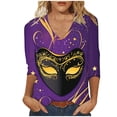 thumbnail image 3 of DDAPJ pyju 3/4 Sleeve Mardi Gras Shirts for Women Fancy Blouse Carnival Theme Party T-shirts Novelty Mask Graphic Tees Multicolor XL, 3 of 5