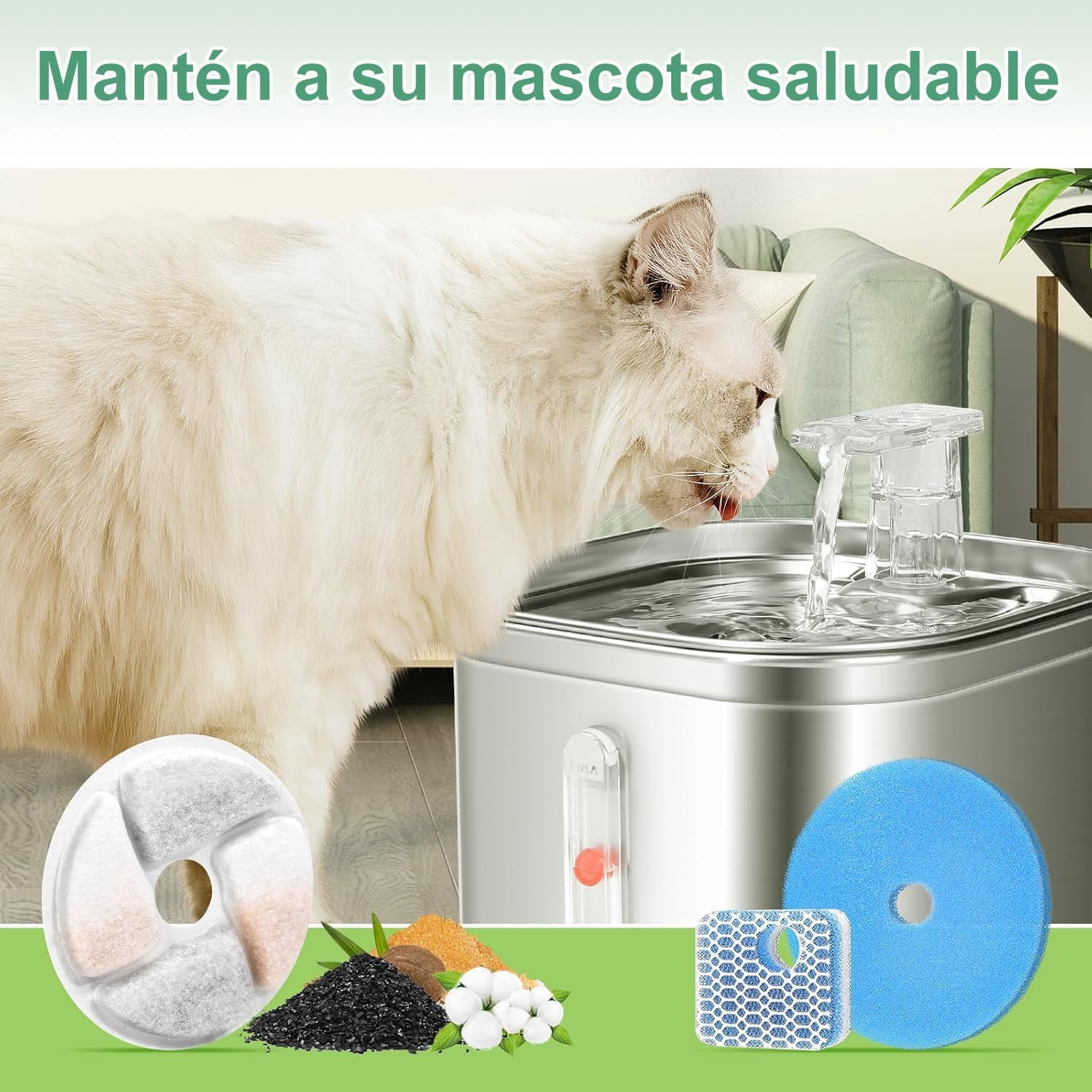 8 PCS Cat Water Fountain Filters, Pet Drinking Fountain Filter Replacement with Resin and Activated Carbon, Filter for Cat and Dog Fountains, Triple Filtration System, BPA Free