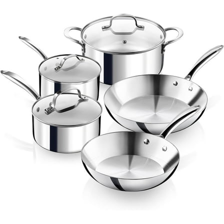 Gotham Steel 10 Pcs Stainless Steel Cookware Set, Pots and Pans Set Non Stick with Induction Cookware, Made Without Forever Chemicals, Metal Utensil Safe, Oven and Dishwasher Safe