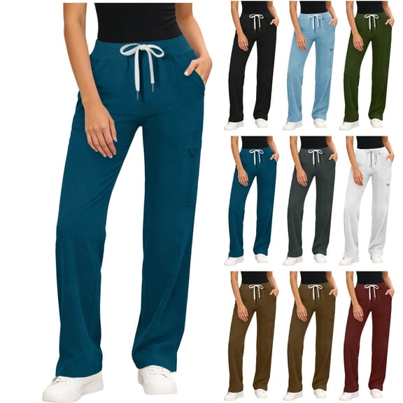 Women's Soft Fabric Yoga Pants with Pockets, Elastic Waist High Stretch Casual Fit, Solid Color Pants for Women, Workout Lounge Sports, Athletic Trousers | VerBelle,Army Green L