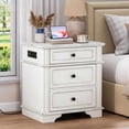 thumbnail image 5 of Ktaxon Solid Wood Nightstand with Outlets & USB Ports, 3 Drawer Traditional Cottage Bedside Table, Wash White, 5 of 11