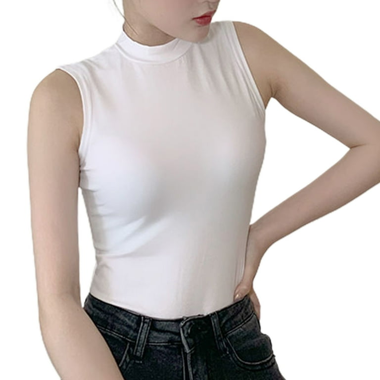 Women Sleeveless Bodycon for Tank Top Mock Turtleneck Skinny Inner Bottoming Shirt Plain Solid Color Slim Vest Camisole