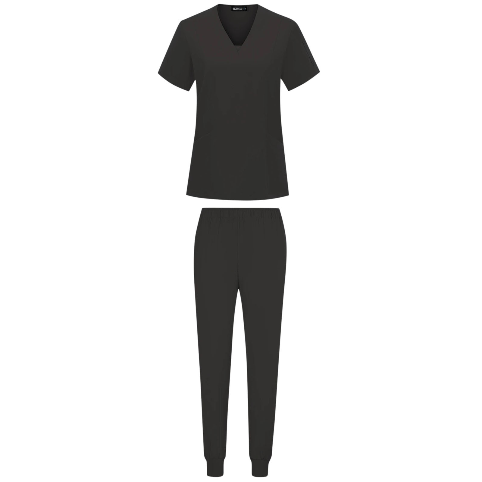 Women Athletic Scrub Set - Stretch V-Neck Top & Multi-Pocket Cargo Joggers, Easy Care Comfortable Nursing Workwear