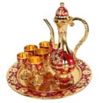 thumbnail image 4 of Juego de tetera de vino vintage, juego de bandeja para cafetera retro europea, exquisitamente tallado, copas de vino de aleación de zinc para vitrinas y mostradores de bar, color dorado y rojo., 4 of 14