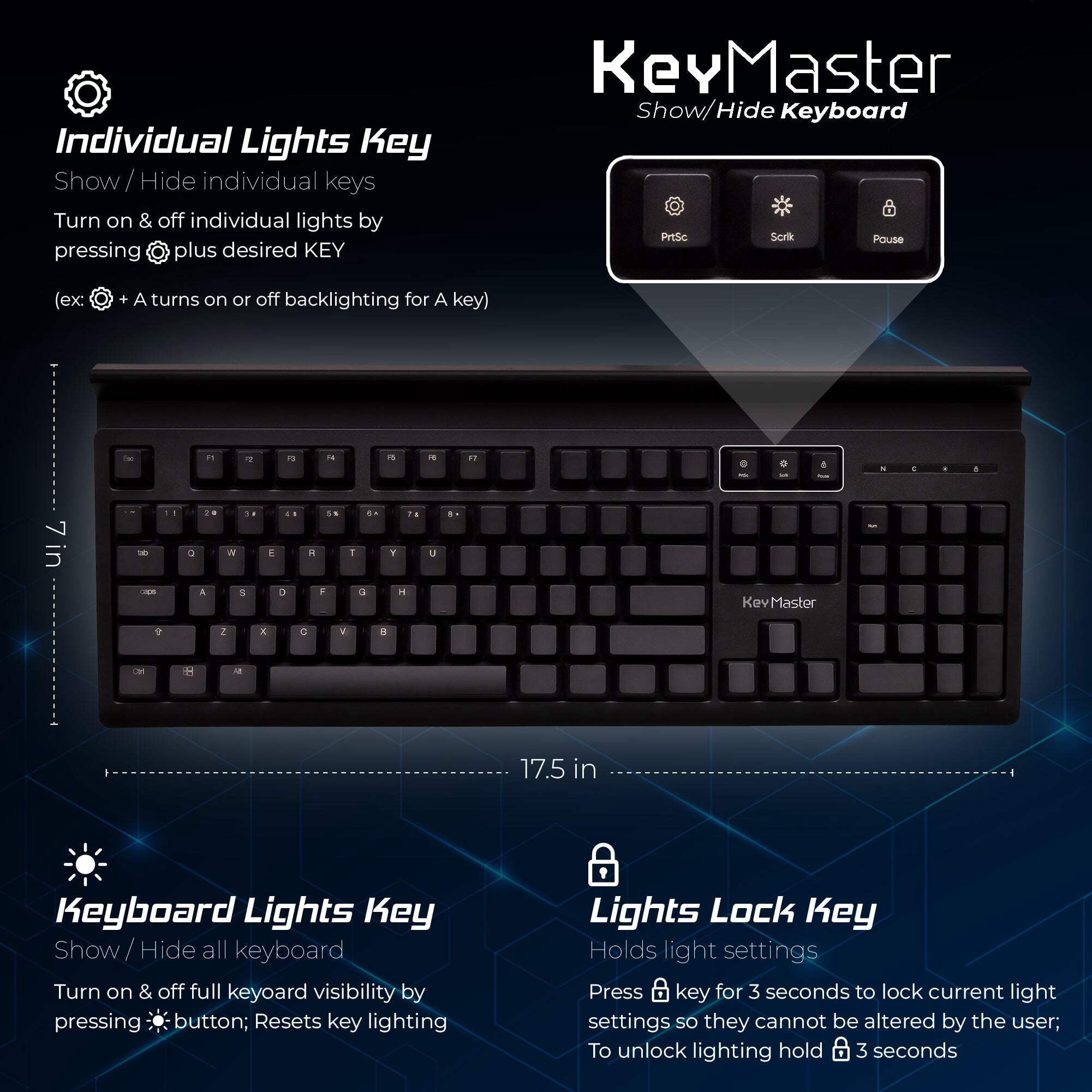 Blank or Visible Keys | Mechanical Wired PC Gaming Keyboard by Keymaster | Shine Through Keycaps with Custom Key Lighting | Backlit White LED with Show/Hide Light Up Keys | Silent Linear Switches