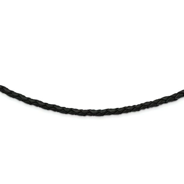Black Leather Sterling Necklace, 18 Inch