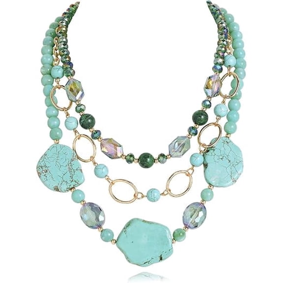 Bocar Multilayer Statement Chunky Beaded Choker Jewelry Women Necklace(850) | 3 Layer Bold Statement Chunky Boho Women Wedding Necklace Vacation Jewelry