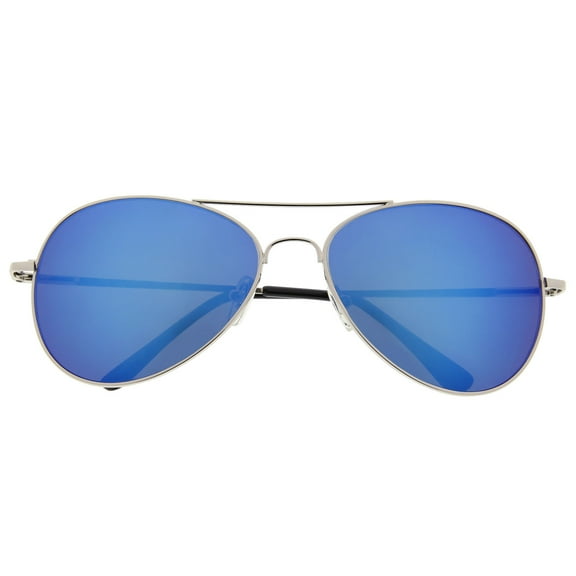 grinderPUNCH Aviator with Colored Mirrored Lens Adult Sunglasses for Men Women - Silver | Ocean Blue
