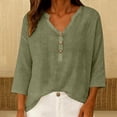 thumbnail image 5 of Dresfit Gauze Tops for Women Button Down 3/4 Sleeve Linen Shirts Summer 2026 V Neck Casual Blouses Lightweight Plain Dressy Dressy T Shirts M, 5 of 6