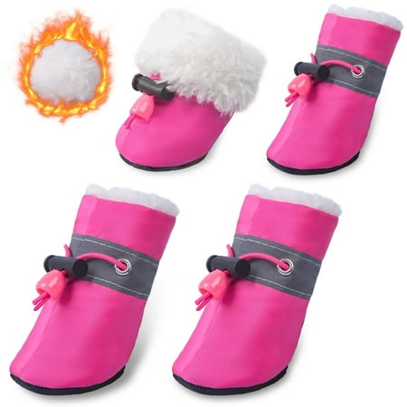 

Dog Snow Boots with Fur Paw Protectors Shoes for Small Medium Size Dogs Winter Booties for Puppies 4PCs P5