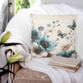 thumbnail image 3 of Teal Tulips 24x24 Pillow Covers Set of 2, Vintage Farmhosue Turquoise Floral Butterflies Throw Pillow Covers Decorative Couch Cushion Case, Microfiber Square Pillowcases for Bedroom Car Living Room, 3 of 7