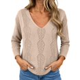 thumbnail image 2 of Edvintorg V Neck Sweaters for Women Plus Size Long Sleeve Casual Lightweight Knit Sweater Womens Clothing Khaki XXL, 2 of 7