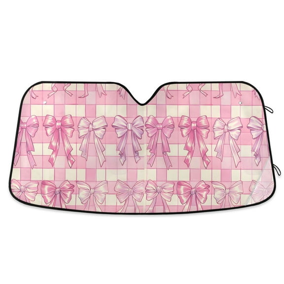 Bow and Plaid Car Windshield Sun Shade Foldable Car Front Window Visor Heat and UV Protection 53x23.5